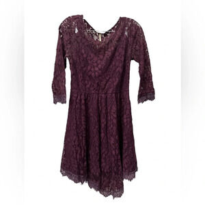 Free People Floral Lace Mesh Dress Size 4 Cocktail Party Lined Burgundy
